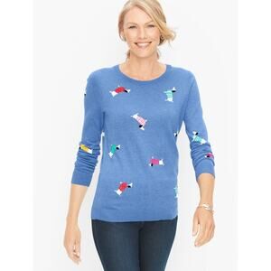 Talbots‎ Women's Dachshund Print Crew Neck Pullover Sweater Size SP Petite Blue